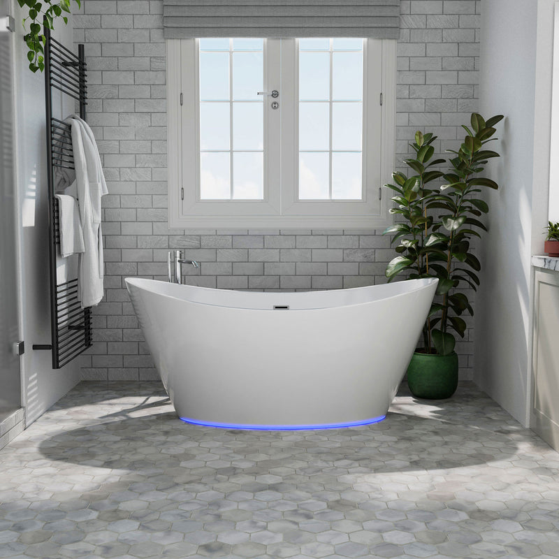 Empava 59" LED Freestanding Soaking Bathtub, EMPV-59FT1518LED