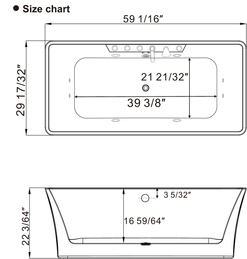 Empava 59" Whirlpool Freestanding Acrylic Massage Bathtub, EMPV-59AIS15