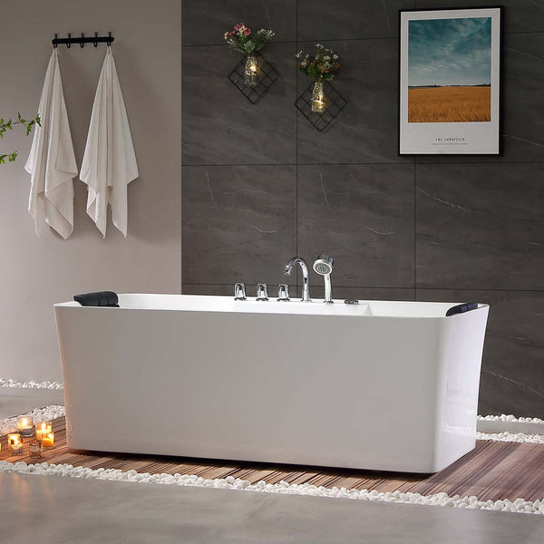 Empava 59" Whirlpool Freestanding Acrylic Massage Bathtub, EMPV-59AIS15