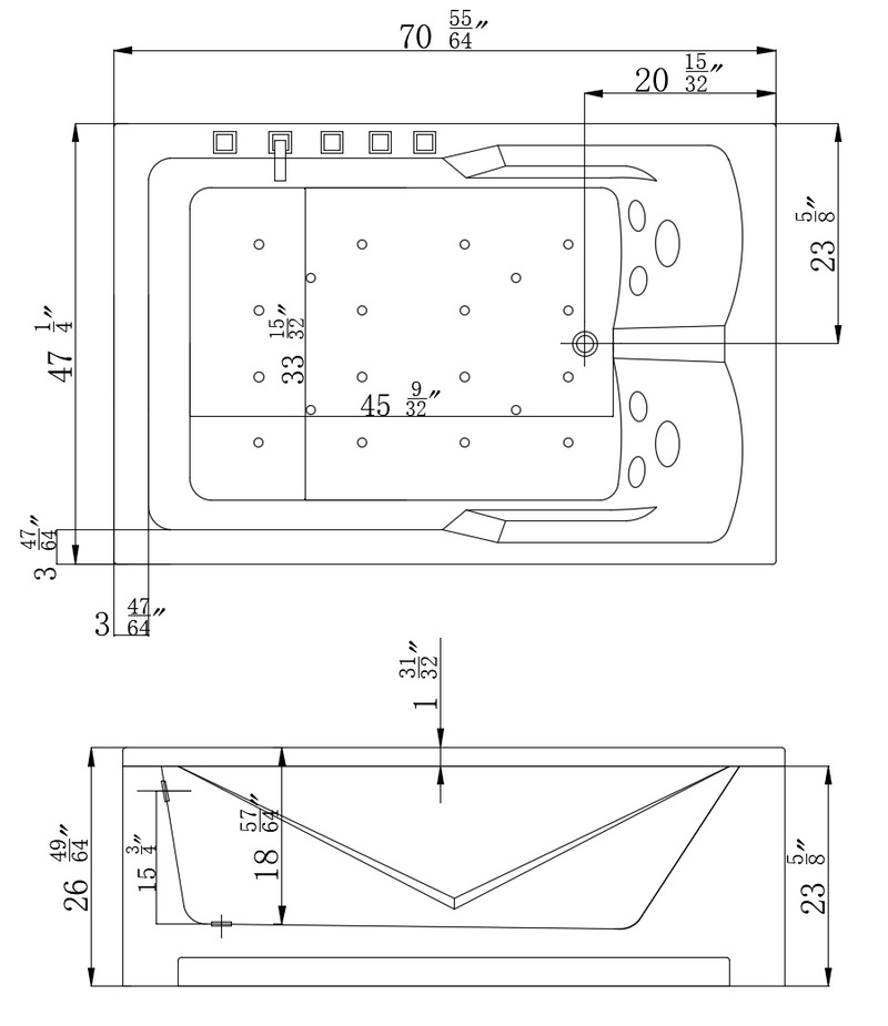 Empava 71" Acrylic Alcove Whirlpool Massage Bathtub, EMPV-71JT667B