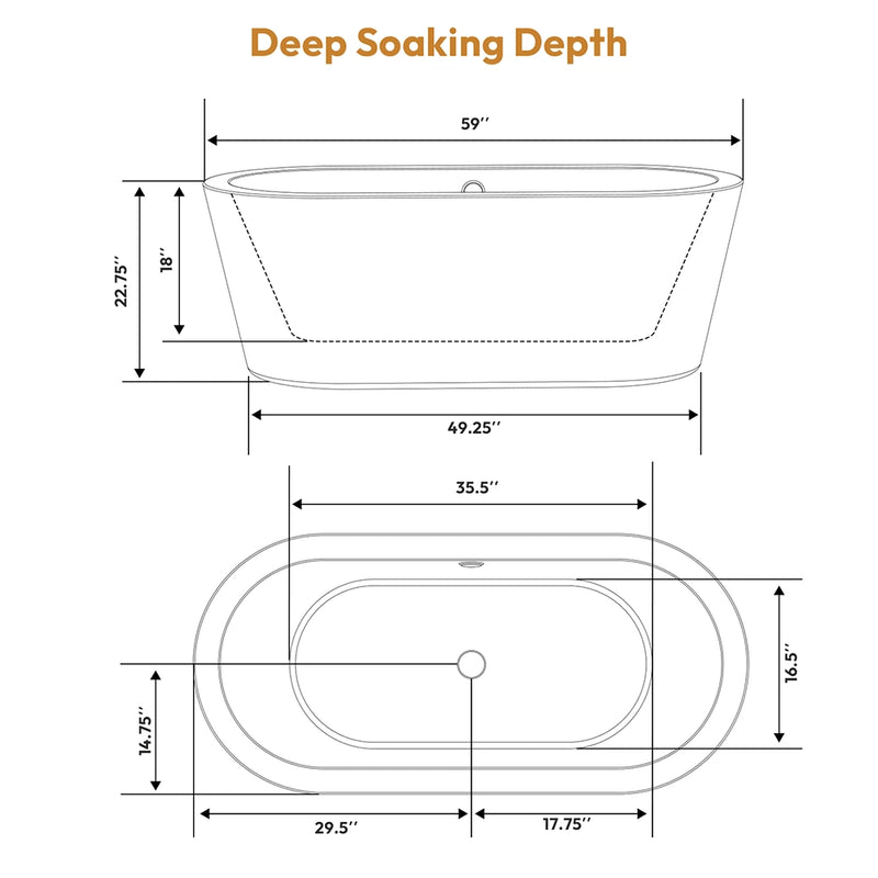 Empava 59" Freestanding Soaking Bathtub, EMPV-59FT1505