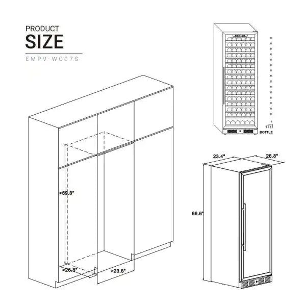 Empava Wine Cooler 70" Tall Wine Fridge, EMPV-WC07S